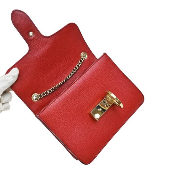 GUCCI Logo Interlocking G Chain Mini Shoulder Bag Leather Red GHW Italy - Picture 7 of 16